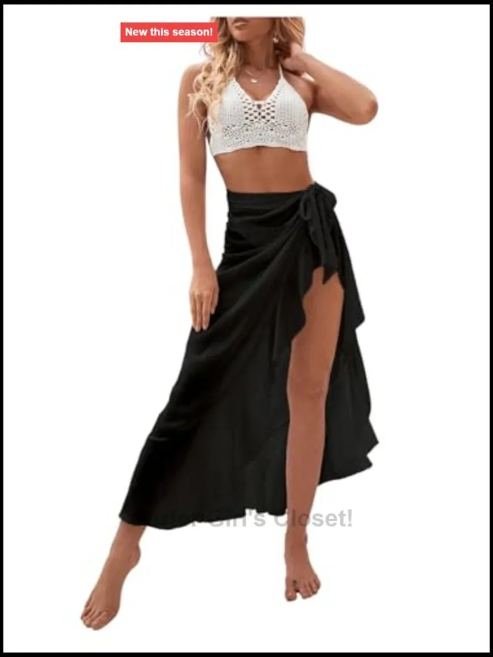 Mesh Sheer Swimsuit Cover Up Ruffle Tie Side Sarong Wrap Long Skirt